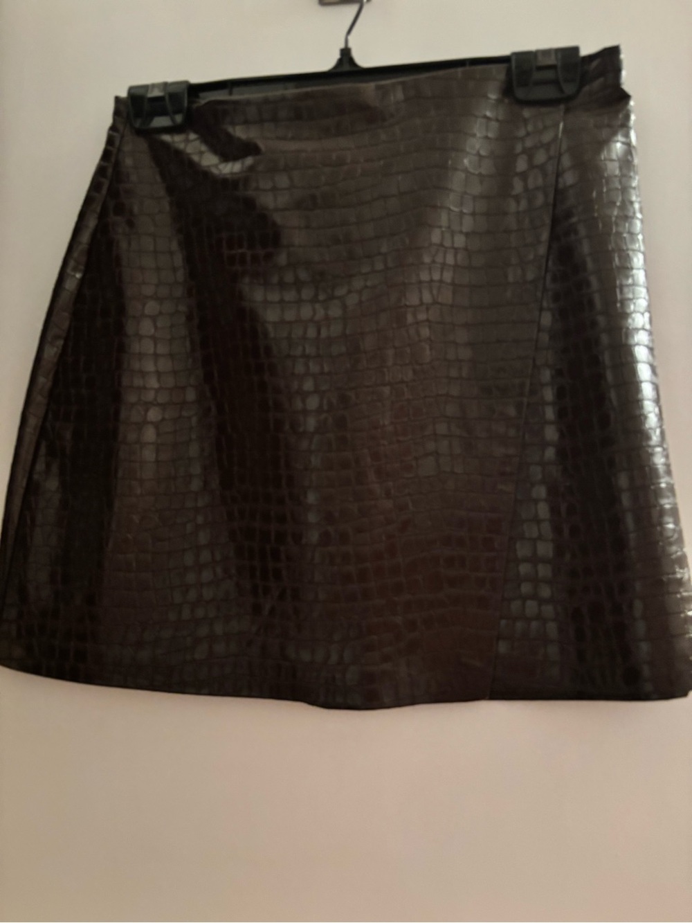 Dynamite Faux Croc A-Line Mini Skirt in Dark Brown
